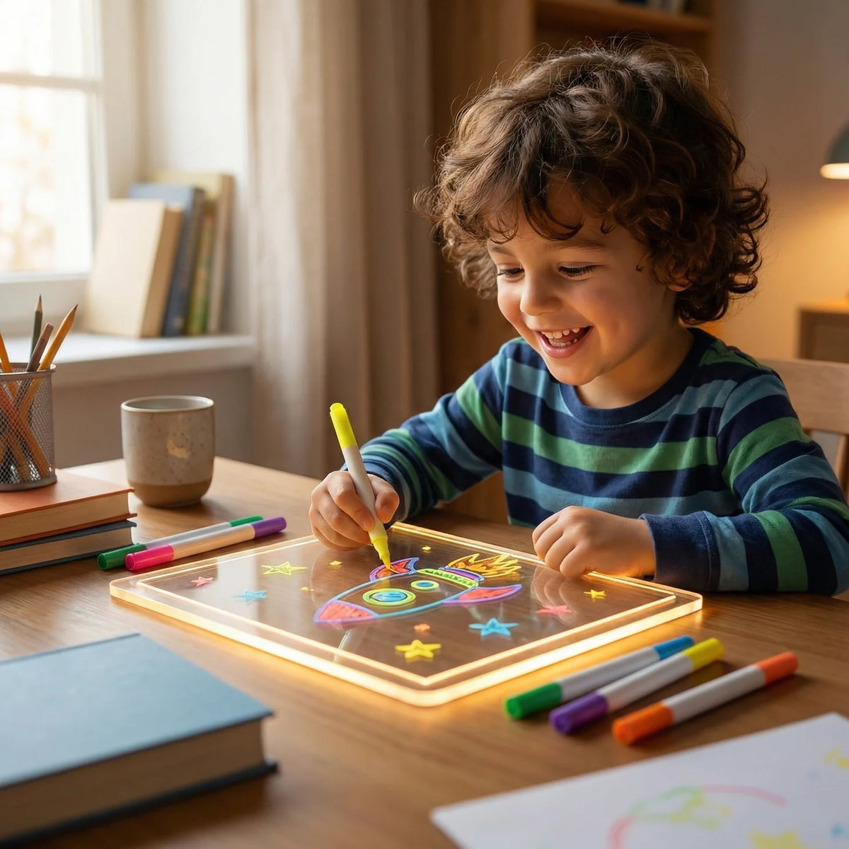Pizarra Mágica LED para Niños con 7 Marcadores