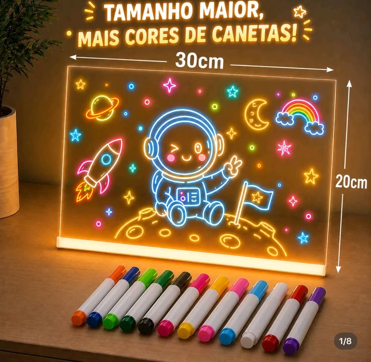 Pizarra Mágica LED para Niños con 7 Marcadores