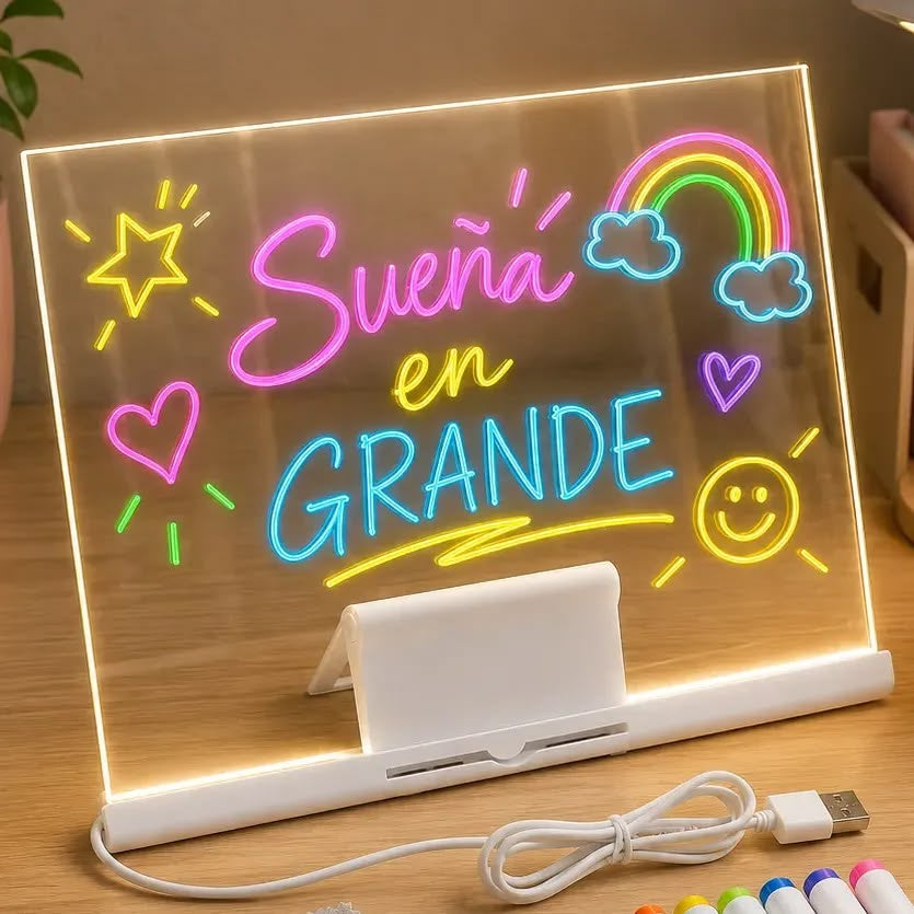 Pizarra Mágica LED Transparente con 7 Marcadores